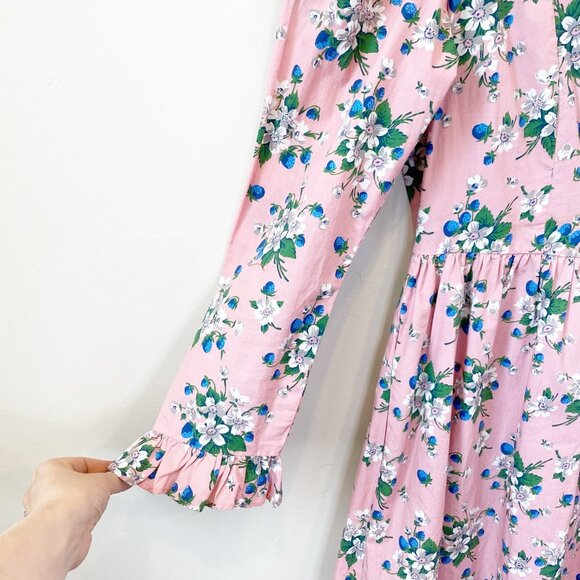 Batsheva Collarless Mini Prairie Dress Pink Lily 10 medium floral berries - Picture 4 of 14